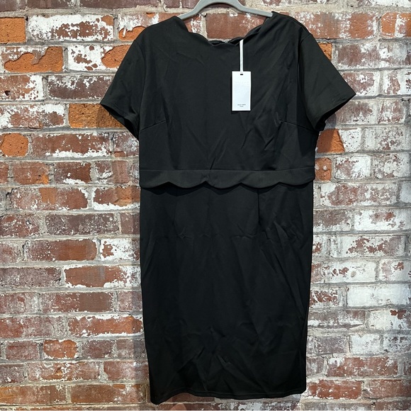 Grace Karin Black Scalloped Neck/Waistline Midi Pencil Dress-2XL-NWT - Picture 2 of 10